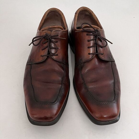 ECCO Mens 10 (EU 43) Amber Brown Leather Oxford Dress Shoes Lace Up Comfort - Picture 2 of 7
